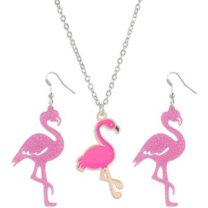 Flamingo-oorbellen en halsketting set - Grappige, schattige en creatieve sieraden met acryl oorbellen. One size.