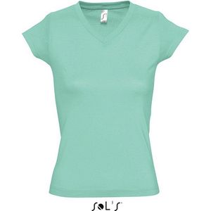 Dames t-shirt V-hals mint groen 100% katoen slimfit - Dameskleding shirts 38