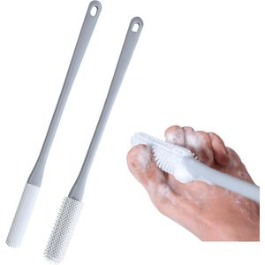2-Pack - 15,7"" lange voetborstel - Zachte gel teenreiniger + zachte borstelharen voor exfoliatie - Niet-buigend ontwerp - Unisex - Grijs