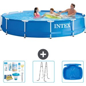 Intex Rond Frame Zwembad - 366 x 76 cm - Blauw - Inclusief Onderhoudspakket - Ladder - Voetenbad