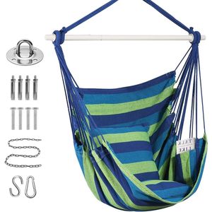 Schommelstoel Hangmatstoel - Comfortabel en Duurzaam - 1 stuk - Blauw en Groen - Katoen
