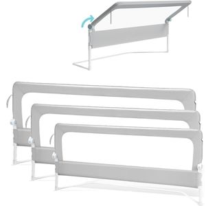Bedhekje - 150 CM - Universeel - 180° Bedhek - Bedrail - Verstelbaar - Inklapbaar bedrekje - Grijs met opvangnet - Bedrand - Bedrail - Bedrek - voor peuters Uitvalbeschermer Uitvalbeveiliging