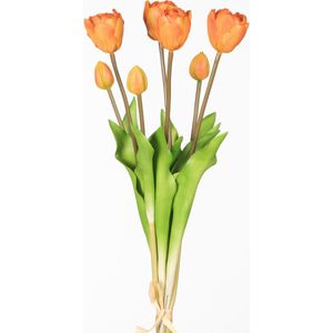 Real Touch Tulip Dubble Bundle x7 L44cm Orange - Real Touch Tulpen - oranje- Tulpen - Kunstbloemen - Kunst Tulpen - Kunst Boeket - Tulp - 44 CM - Zijden Bloemen - Latex Bloem - Bruiloft - Voorjaar - Lente