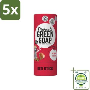 5 x Marcel's Green Soap - Deodorant Stick - Argan & Oudh - Langdurige frisheid - 40 gr - Grootverpakking - Natuurlijke Deodorant - Deodorant Stick - Argan & Oudh - Aluminiumvrij - Alcoholvrij