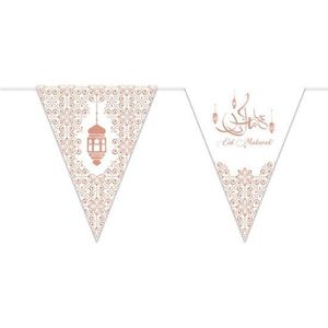 Eid Mubarak thema vlaggenlijn/slinger wit/rose goud 6 meter - Suikerfeest/Offerfeest versieringen/decoraties