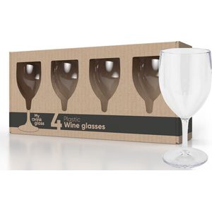 MyDrinkglass Plastic Wijnglazen Lissabon Transparant - Set van 4 Stuks - Onbreekbaar - Kunststof Glazen voor Witte of Rode Wijn - Herbruikbaar Wijnglas geschikt voor de Camping - 270 ml