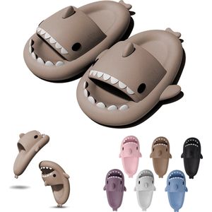 Geweo Shark Slippers - Haai Slides - Haaien Badslippers - EVA -Bruin - Maat 4142