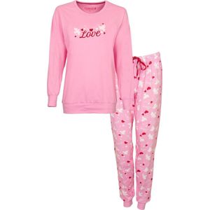 Tenderness Dames Pyjama - Katoen - Hartjes - Zacht Roze - Maat S