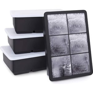 Buxibo - Luxe IJsblokvormen -  Set van 4 - Ice Cube Tray -  6 IJsblokken – IJsblokjes vorm met Deksel - Siliconen - Zwart
