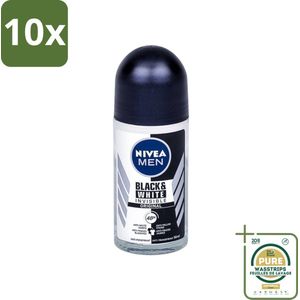 10 x Nivea - Men - Deodorant - Invisible for Black & White Power - Rollerdeodorant - 50 ml - Grootverpakking - Deodorant Roller - Anti-vlekken - Anti-transpirant - Witte Strepen - Gele Vlekken