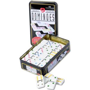Longfield Domino Dubbel 9-spel in blik - 55 stenen - Geschikt voor kinderen en volwassenen