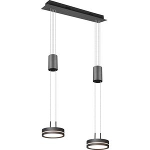 LED Hanglamp - Hangverlichting - Torna Franco - 14.4W - 2-lichts - Warm Wit 3000K - Dimbaar - Rond - Mat Antraciet - Aluminium