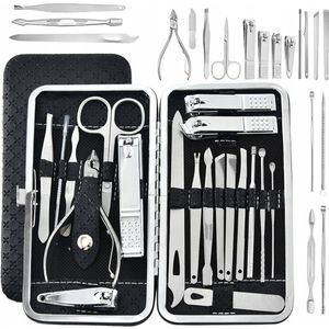 19-delige Professionele Manicure Set & Pedicure set met Nagelvijl & Nageltang - Nagelset met Nagelschaartje & Huidverzorging - Manicure Etui - Nagelknipper - Zwart