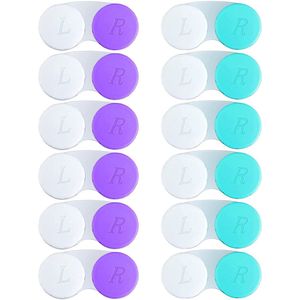 Contactlensdoosjes - Lenzen Set - Uitloopveilig Voor Thuis En Reizen - 12 Stuks - Wit Paars + Wit Groen