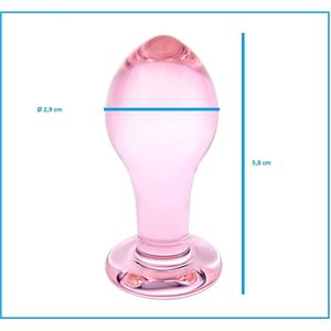Roze mini Buttplug van kristalglas voor beginners - anaalplug- anale dildo- Ø 2.9 cm - helder rose glazen dildo - sex anale butt plug seksspeelgoed voor mannen en vrouwen