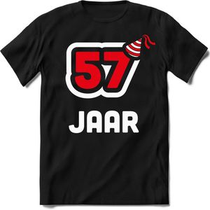 57 Jaar Feest kado T-Shirt Heren / Dames - Perfect Verjaardag Cadeau Shirt - Wit / Rood - Maat 5XL