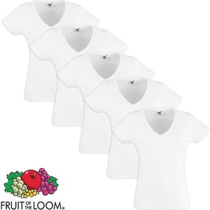 Fruit of the Loom 5 Value Weight Dames V-hals T-shirt wit XS