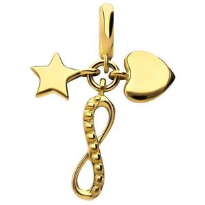 Lucardi Dames Zilveren goldplated bedel hart, ster en infinity - Hanger - 925 Zilver - Goudkleurig