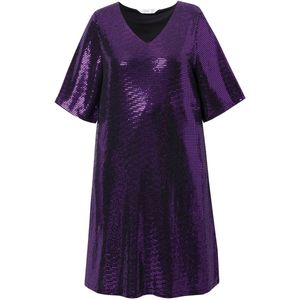 MIAMODA MIAMODA - Dames - Jurk A-lijn pailletjes-look 3/4-mouwen - Violet - Maat 44