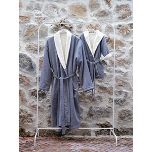 Egeïsche Dubbel Gezicht Luxe Badjas -- Katoen / Polyester -- Marineblauw -- S/M