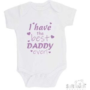 100% katoenen Romper ""I have the best daddy ever!"" Vader Vaderdag Meisjes Katoen Wit/lila Maat 56/62