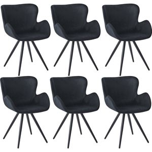Parexio® - Anabella Eetkamerstoel - Set Van 6 - Zwart - Velvet - Industrieel - Met armleuning
