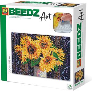 SES Beedz Art - Zonnebloemen - 7000 strijkkralen - kunstwerk van strijkkralen - complete set inclusief grondplaten en strijkvel