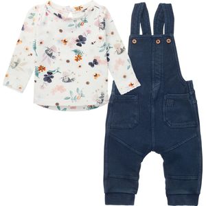 Noppies - Kledingset - 2delig - tuinbroek Rafha Black Iris - shirt Minnedosa Snow White met bloemen - Maat 56