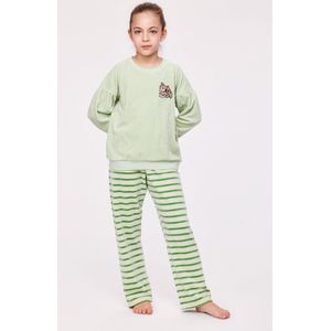 Woody pyjama velours meisjes/dames - pastelgroen - mammoet - 232-10-PDV-V/704 - maat 104