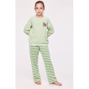 Woody pyjama velours meisjes/dames - pastelgroen - mammoet - 232-10-PDV-V/704 - maat 104