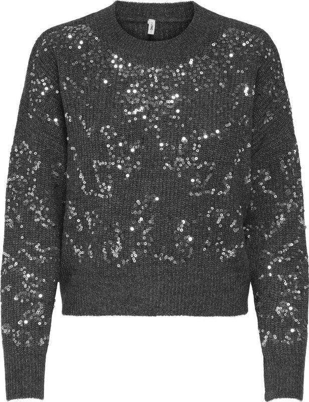 Only - ONLALTA LS SEQUIN O-NECK KNT - Trui - Dark Grey Melange - Lange Mouwen