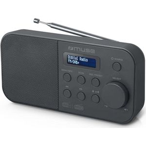 Draagbare zwarte DAB+/FM radio met ingebouwde luidspreker en display
