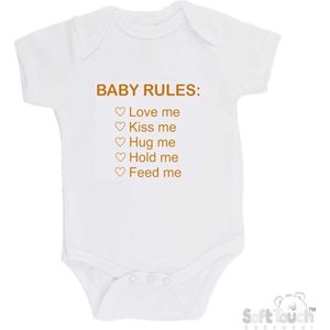100% Katoenen Romper ""Baby rules"" Unisex Katoen Wit/tan Maat 56/62