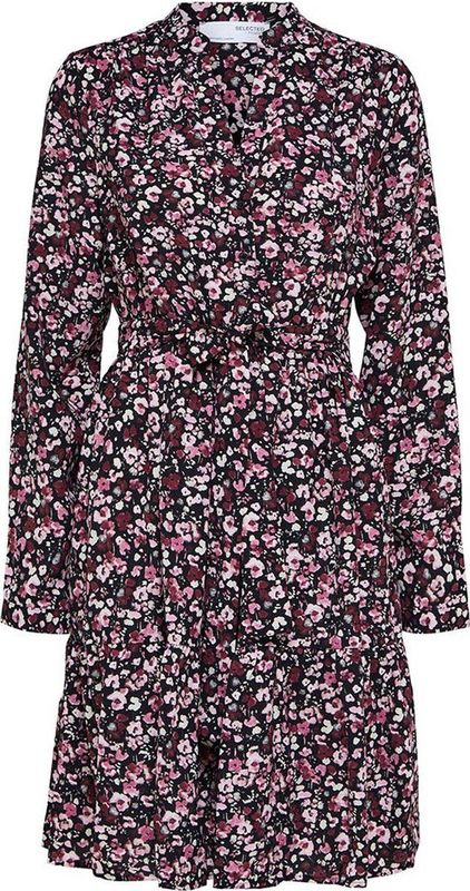 Selected - Korte Jurk - Zwart - Met Lange Mouwen - V-hals