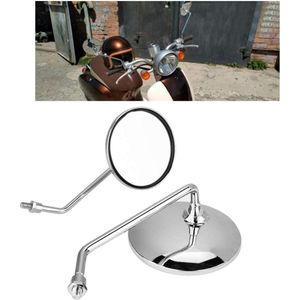 Inovra Plus - Rond 8mm Motorfiets Achteruitkijkspiegels Set - Universeel gebruik - Scooter Accessoires - Verchroomde Spiegels - Links en Rechts - Groot formaat Mirror - Aanpassingsopties