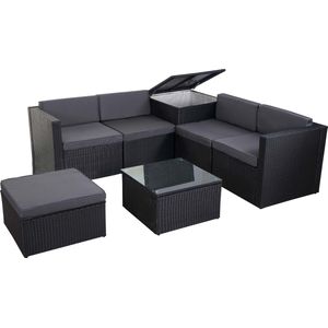 Cosmo Casa Poly Rattan Set - Balkon/Tuin/Lounge - Set Sofa - Zitgroep - Opbergdoos - Compartiment - Antraciet - Kussens - Donkergrijs