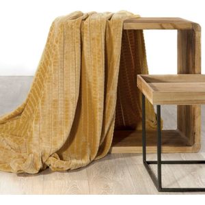 Oneiro’s Luxe Plaid CINDY Type 2 oker - 170 x 210 cm - wonen - interieur - slaapkamer - deken – cosy – fleece - sprei