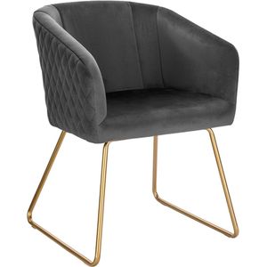 Instinct® kleurrijke eetkamerstoel - fluwelen fauteuil - goud metaal - armleuning - 1 set - grijs