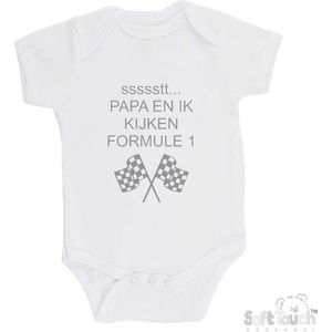 100% katoenen Romper ""ssssstt Papa en ik kijken Formule 1"" Unisex Katoen Wit/grijs Maat 62/68