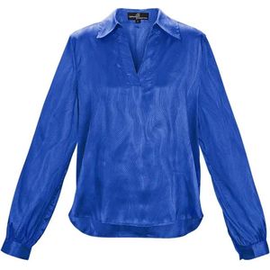 Satijnen blouse met print - dames - blauw - maat M