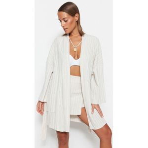 Trendyol Geweven Mini-Kimono En Kaftan Met Bruine Riem Tbess23Km00081