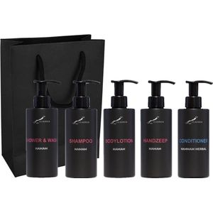 Compleet pakket Hamam - Shower & Wash + Shampoo + Bodylotion + Handzeep + Hammam Herbal conditioner - 300 ml per fles - complete set van 5 stuks - met luxe gift tas - cadeau - giftset voor hem en haar