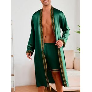 ochtendjas badjas groen pyjama satijn heren nachtkleding goedkoop huispak comfort mannen glans elastisch lange mouwen korte broek