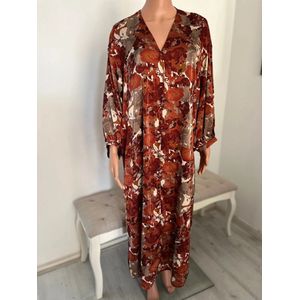 Satijnen midi Jurk – Boho Stijl – Bloemenprint – V-hals – Losvallend & Comfortabel – Damesjurk Herfst/Winter-Elegant- blousejurk- knoopjes- satijnen jurk