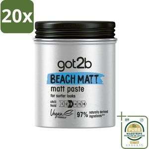 20 x Got2B - Styling Paste - Beach Matt - 100 ml - Grootverpakking - Beach Look - Matte Styling Paste - Surfer Look - Vegan Styling Paste - Natural Hair Styling