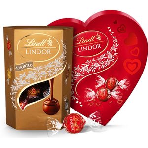 Lindt LINDOR Chocolade Bundel 400 gram - Melkchocolade, Witte chocolade, Pure chocolade, Hazelnoot chocolade - Rood Hart - Cadeau - Moederdag - Valentijnsdag