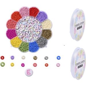 Kralen set voor sieraden maken | 3mm rocailles | Letterkralen | Elastisch nylondraad | Meer dan 3000 kralen