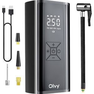 Olvy Compressor Bandenpomp - Draagbare Luchtcompressor - 7000 mAh - Elektrische Fietspomp - Fiets/Auto/Motor/Bal/Luchtbed