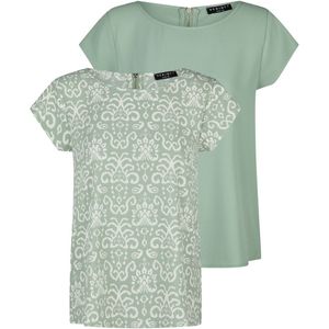 DENIMFY Dames T-Shirt DFAda 2 Pack bequem Groen Ronde Hals Volwassenen