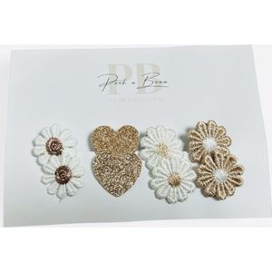 Kinder haarspeldjes Peek a Beau hartjes bloemen goud wit - knijpspeldjes